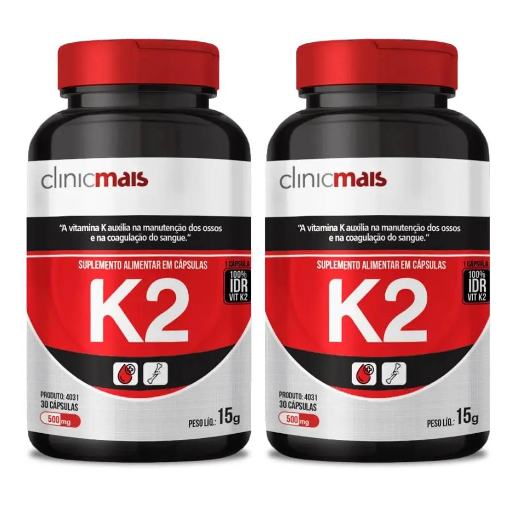 Kit 2X Vitamina K2 Mk7 Menaquinona-7 30 Cápsulas - Clinicmais