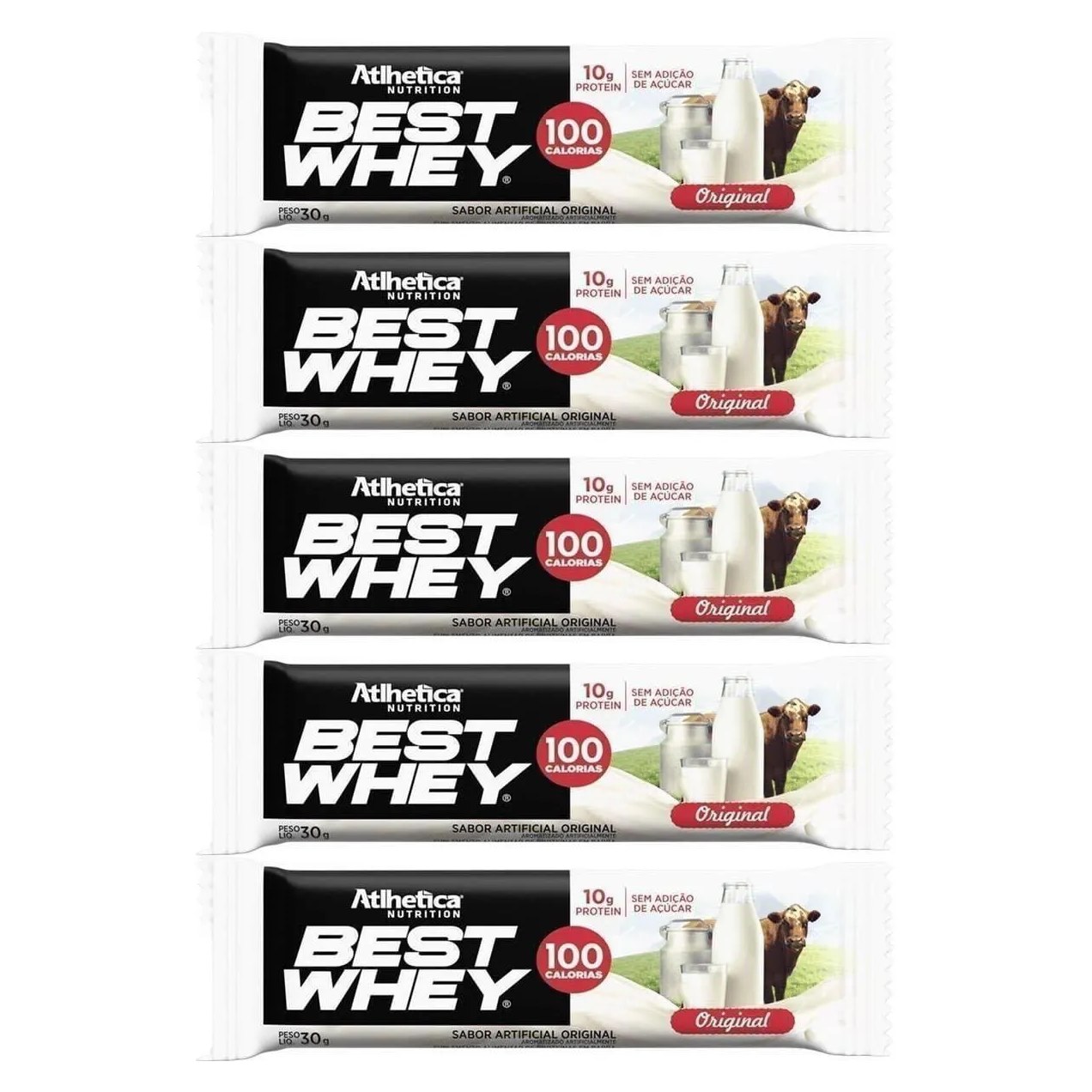 Kit 5X Barra Proteica Best Whey - 1 Barra 30G Original - Atlhetica Nutrition