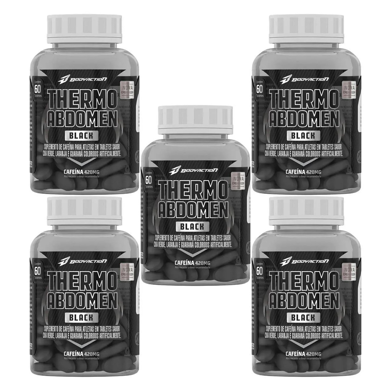 Kit 5X Thermo Abdomen Black - 60 Comprimidos - Bodyaction