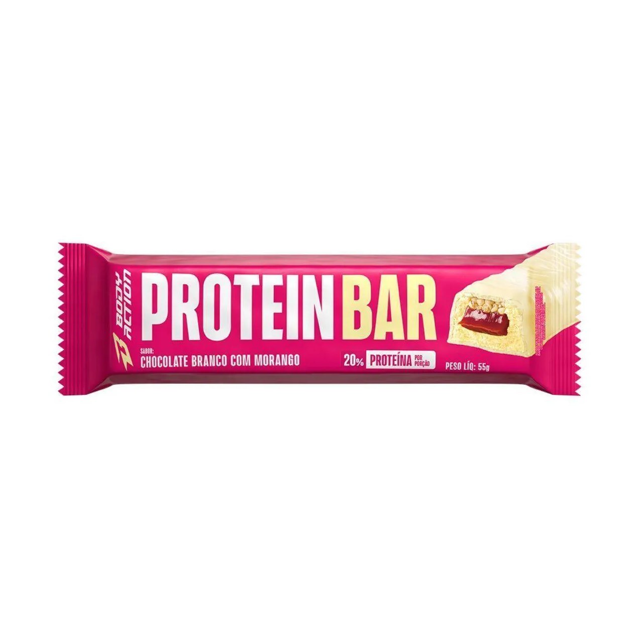 Protein Bar - 1 Unidade de 55G Chocolate Branco com Morango - Bodyaction