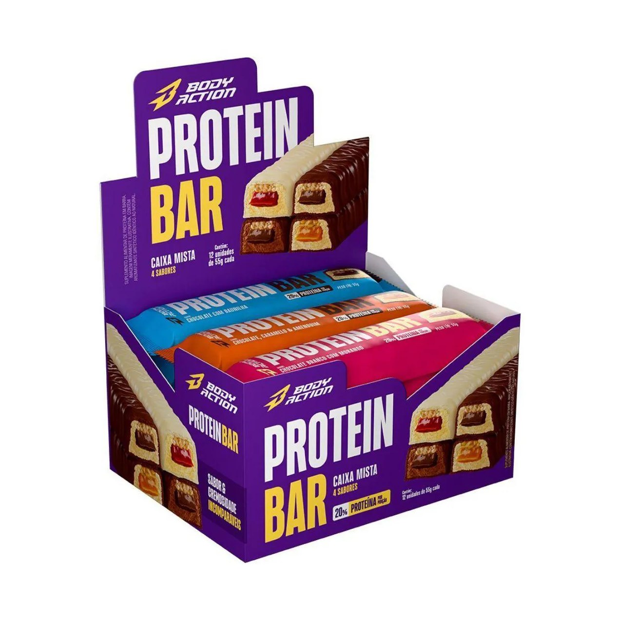 Protein Bar - 12 Unidades de 55G Mista - Bodyaction