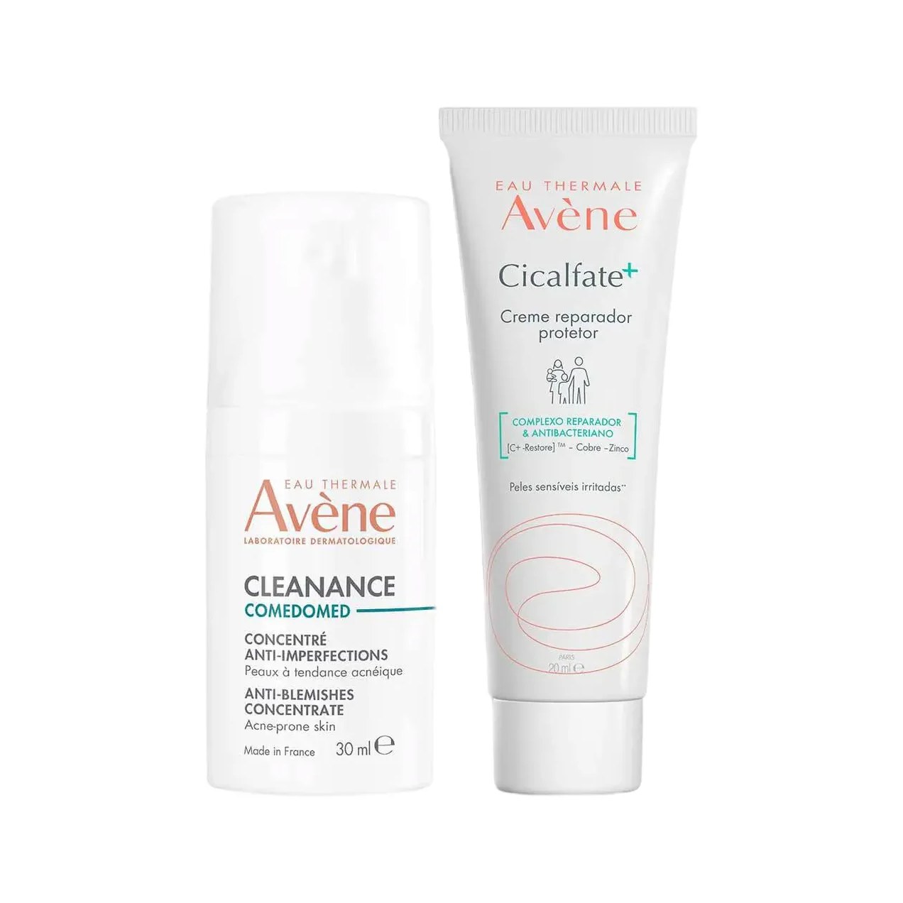 Kit Avène Sérum Corretor Facial Antiacne Cleanance Comedomed 30ml + Creme Reparador Cicalfate+ 20ml