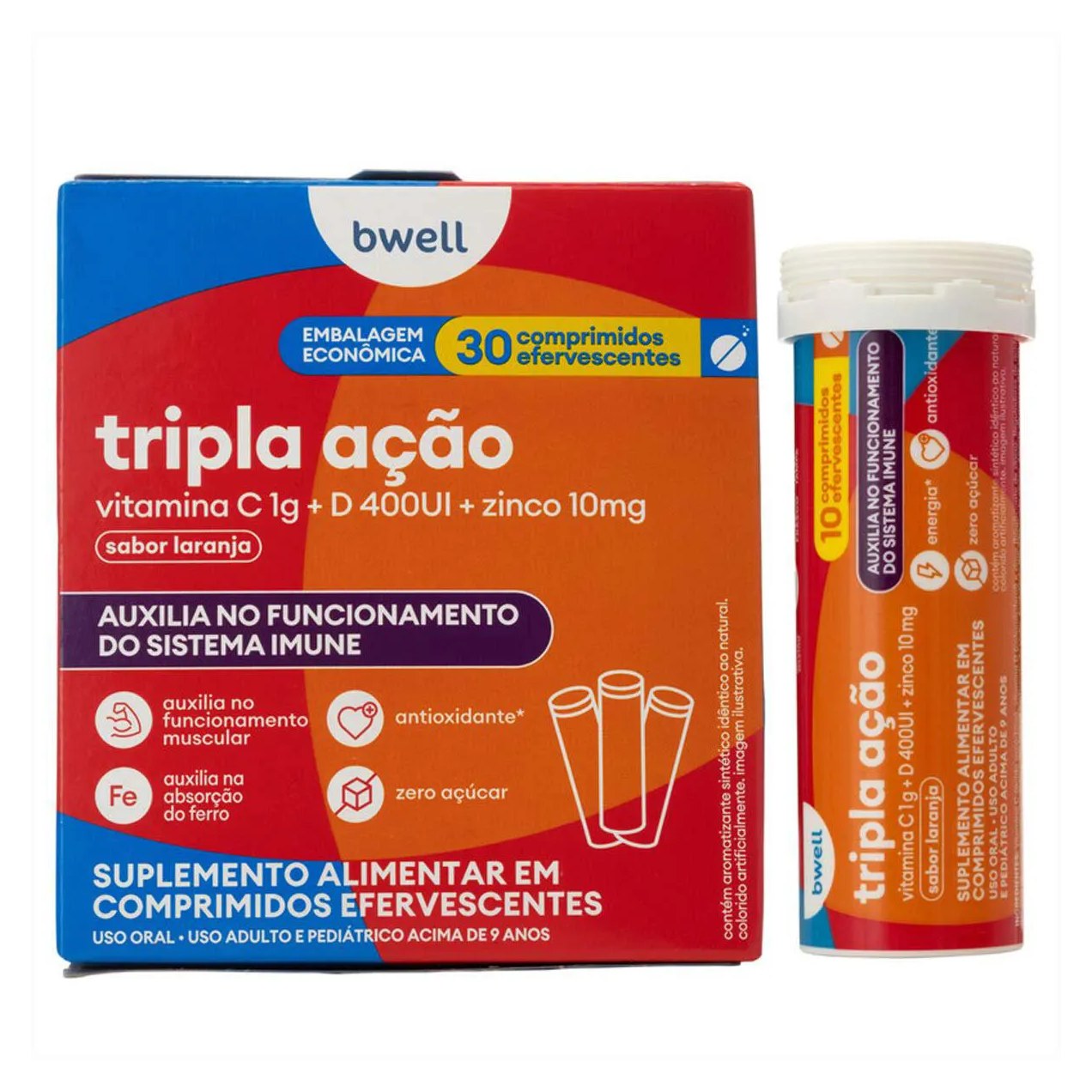 Vitamina C bwell Tripla Ação 30 Comprimidos Efervescentes