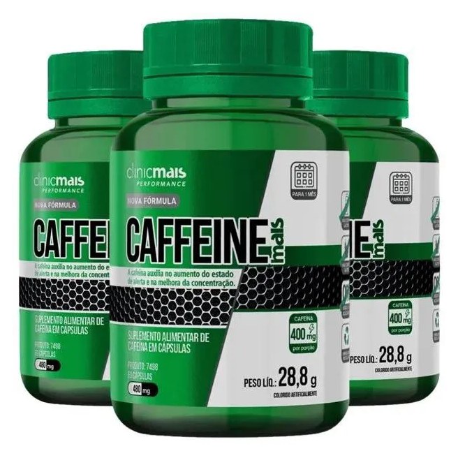 Kit 3x Caffeine Mais (Cafeína Pura) 400mg 60 Cápsulas - Clinicmais
