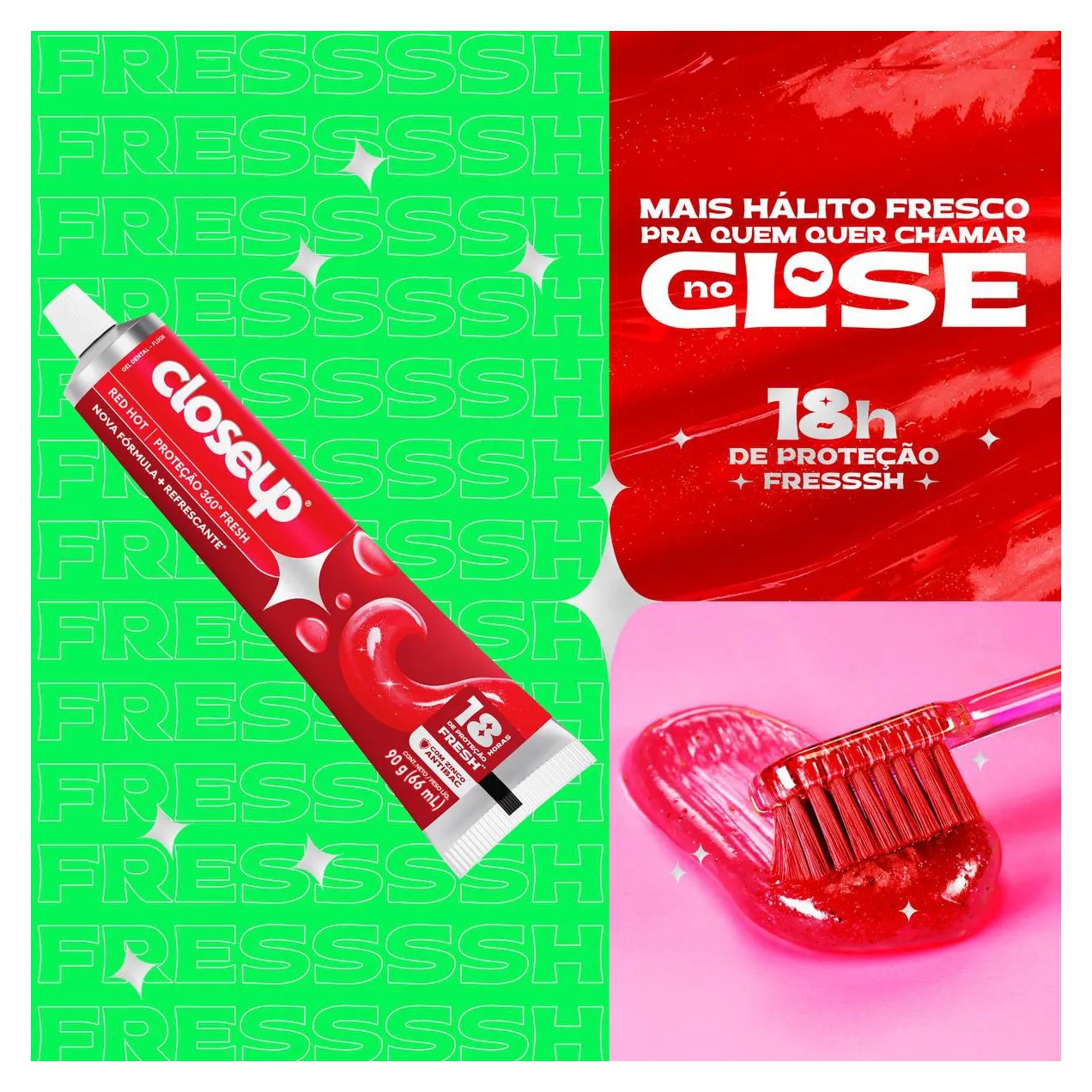 Gel Dental Closeup Proteção 360° Fresh Red Hot 90g