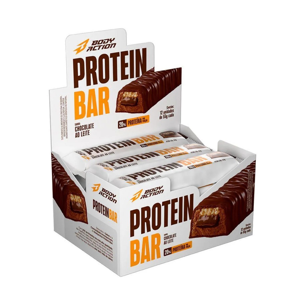 Protein Bar - 12 Unidades de 55G Chocolate ao Leite - Bodyaction