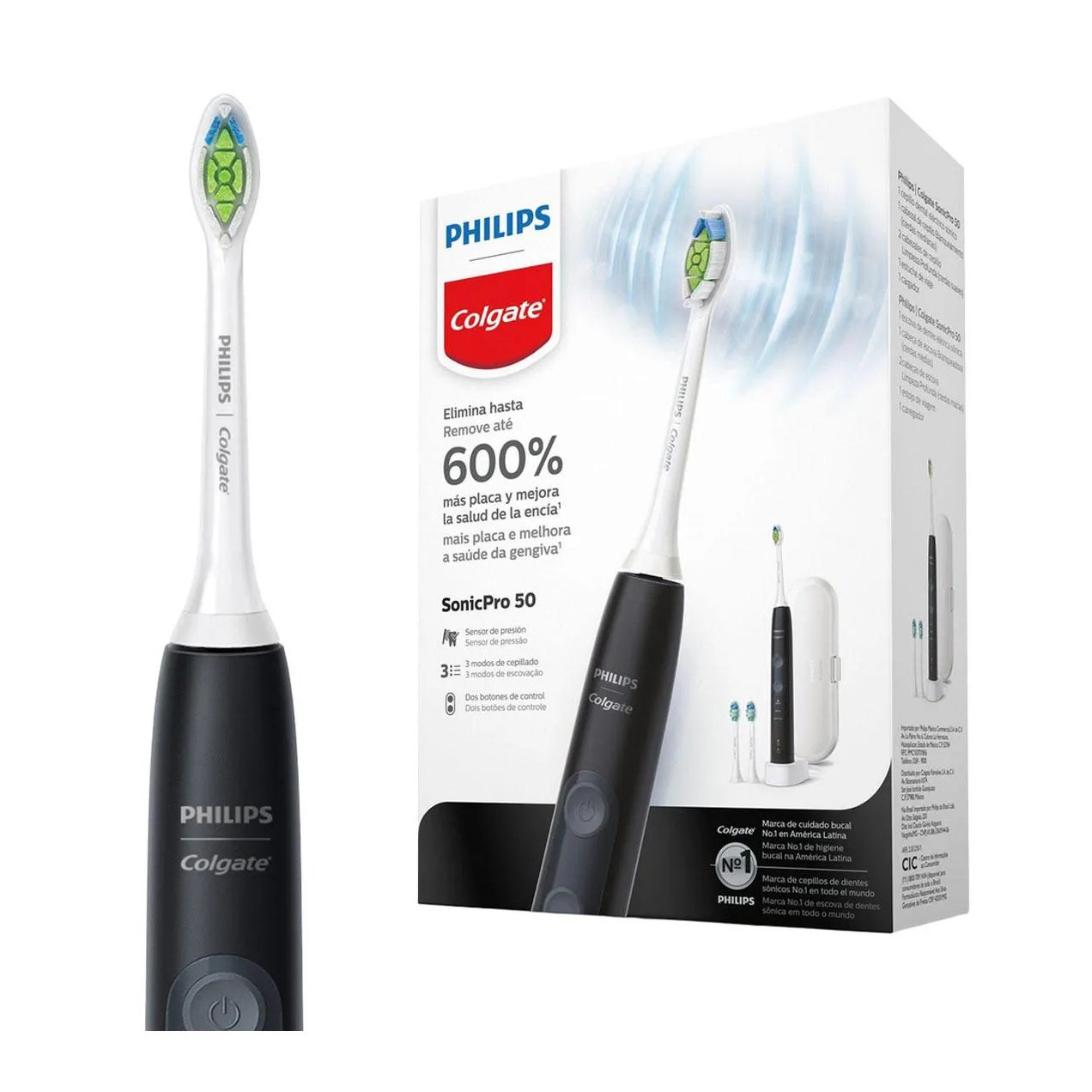 Escova de Dente Elétrica Philips Colgate SonicPro 50 + 2 Refis + 1 Estojo