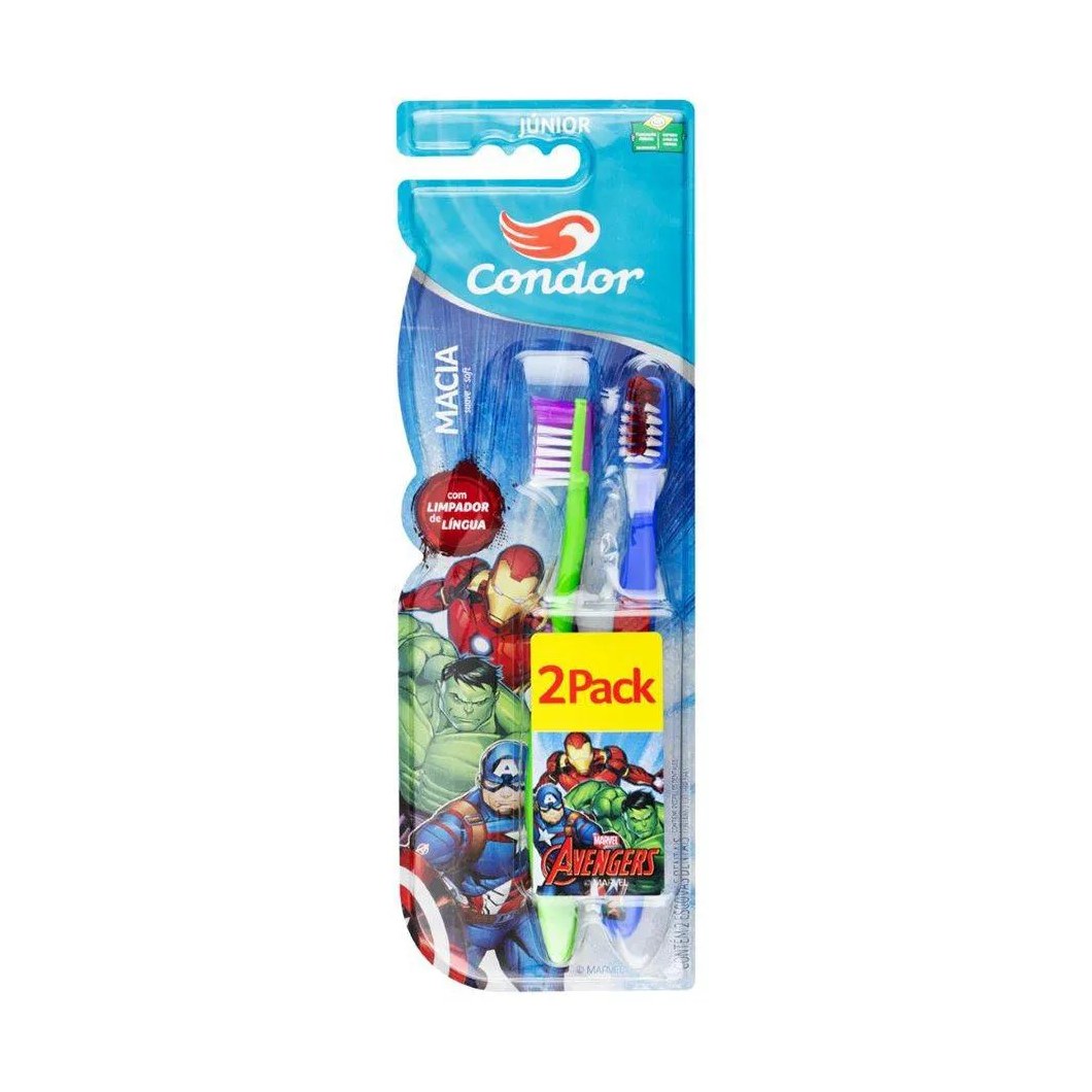 Escova Condor Infantil Avengers - Embalagem com 2 Unidades