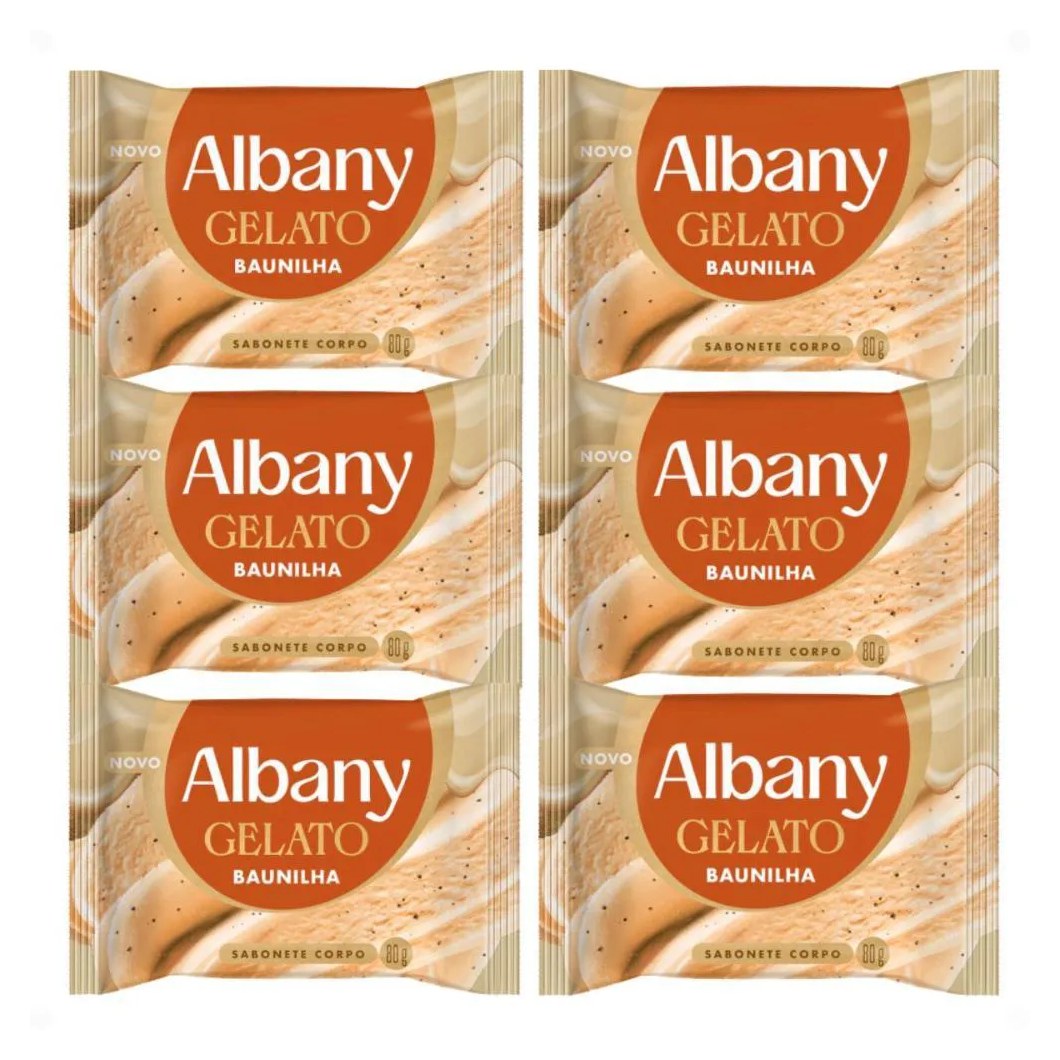 Kit Albany Sabonete Corporal em Barra Gelato Baunilha 80G com 6
