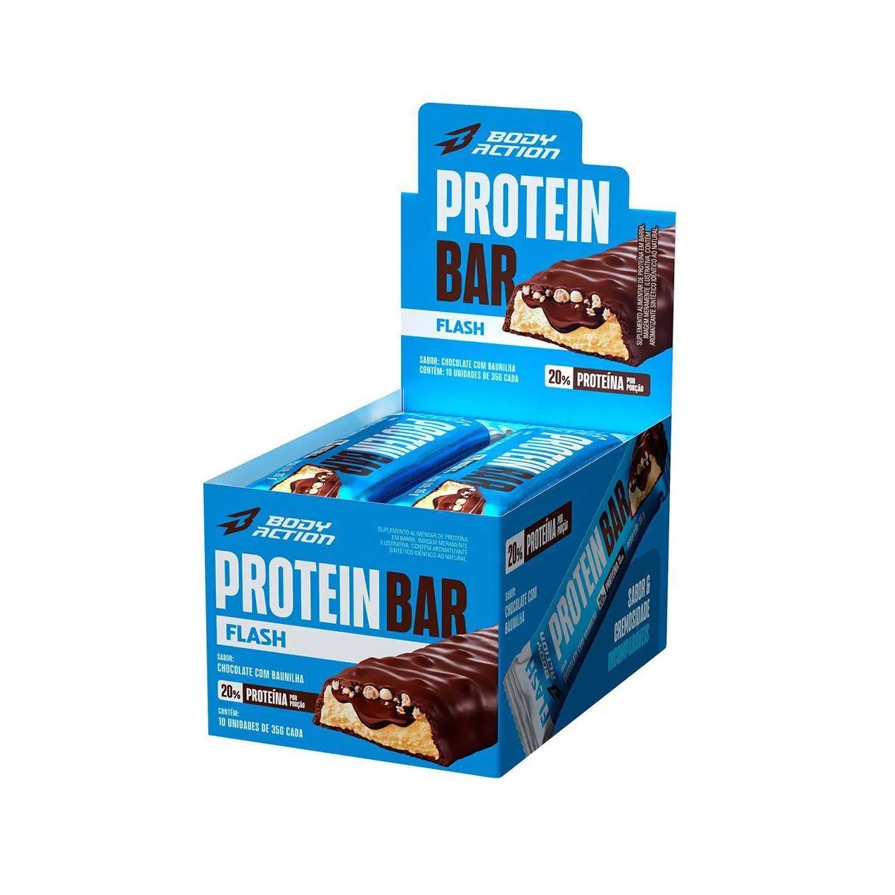 Protein Bar Flash - 10 Unidades 35G Chocolate com Baunilha - Body Action