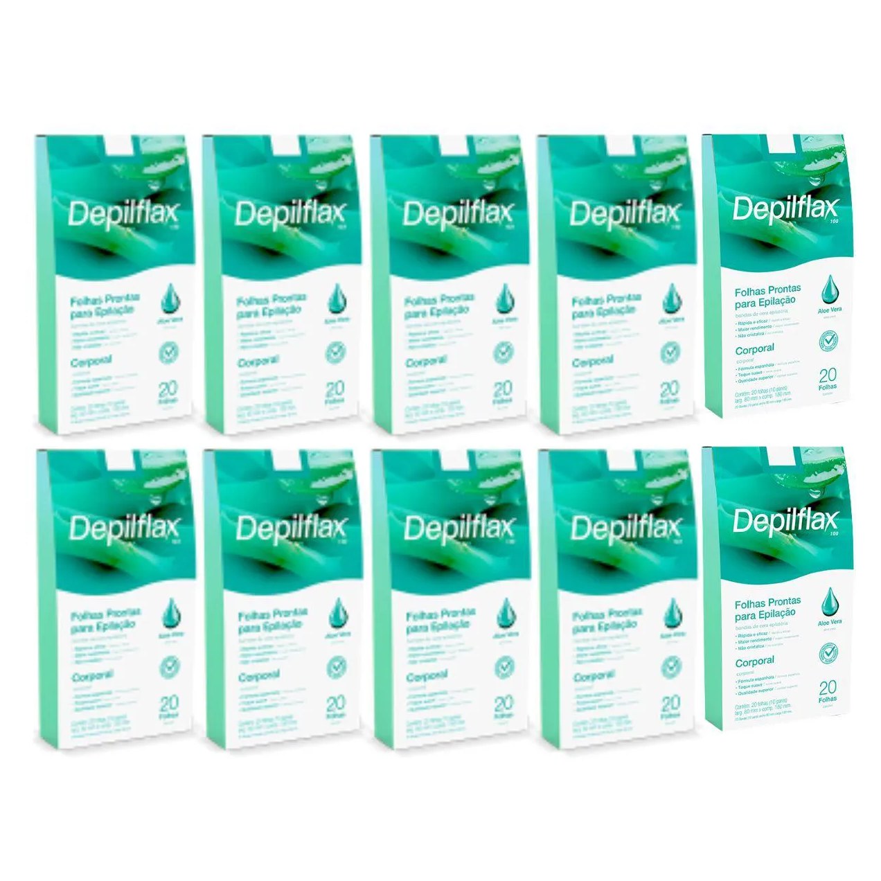 Kit 10 Folhas Prontas Corporais Depilação Cera Depilflax Aloe Vera 200Un