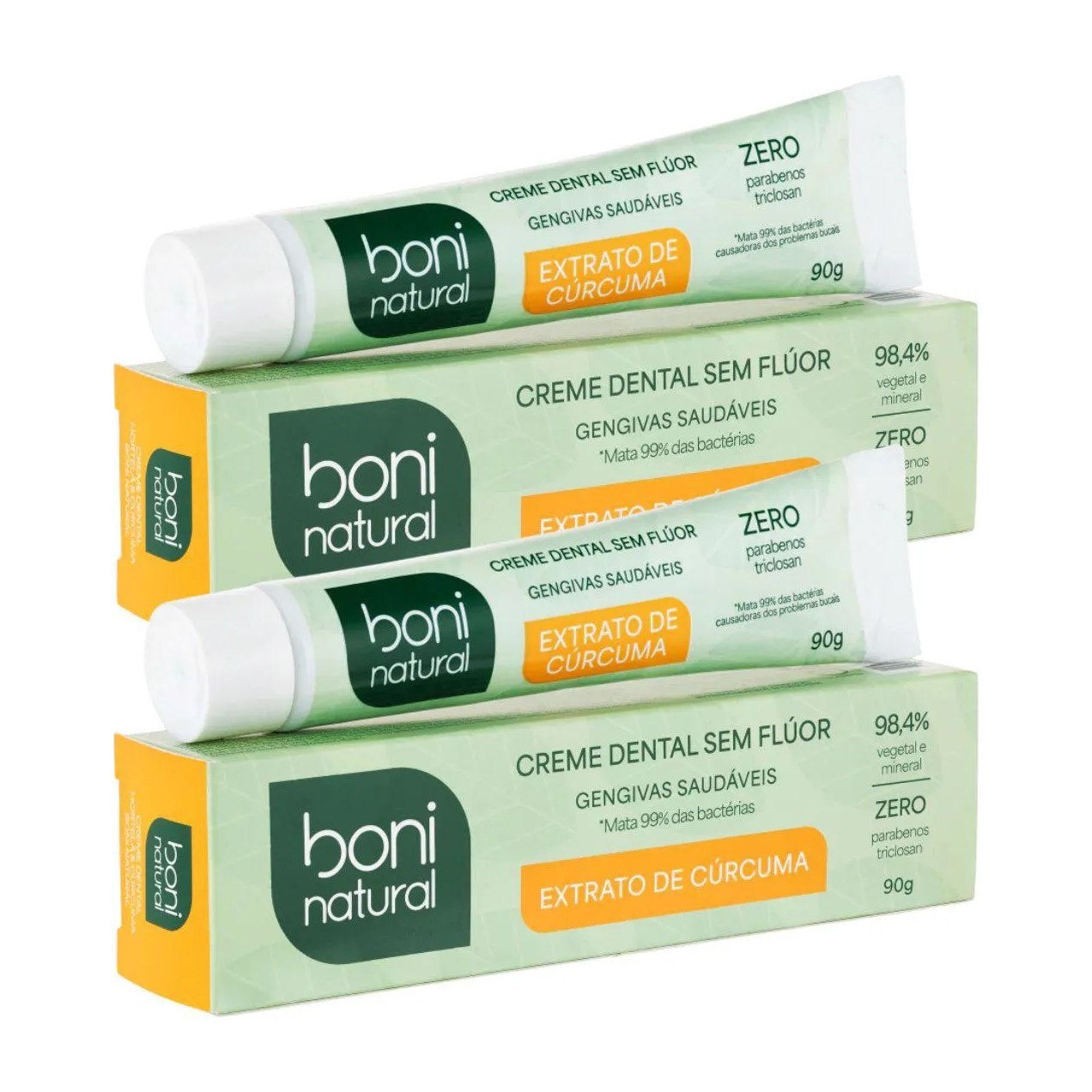 Kit 2 Creme Dental Boni Natural Hortela e Curcuma 90G