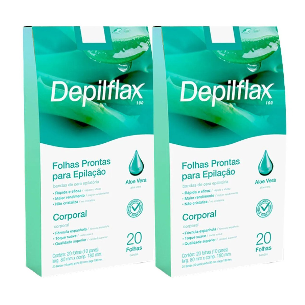 Kit 2 Folhas Prontas Corporais Depilação Cera Depilflax Aloe Vera 40Un