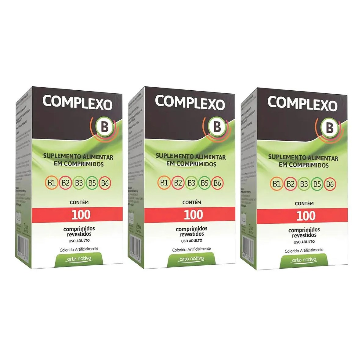 Kit 3 Complexo B 100 Comprimidos Arte Nativa – Vitaminas B1,B2,B3,B5 e B6