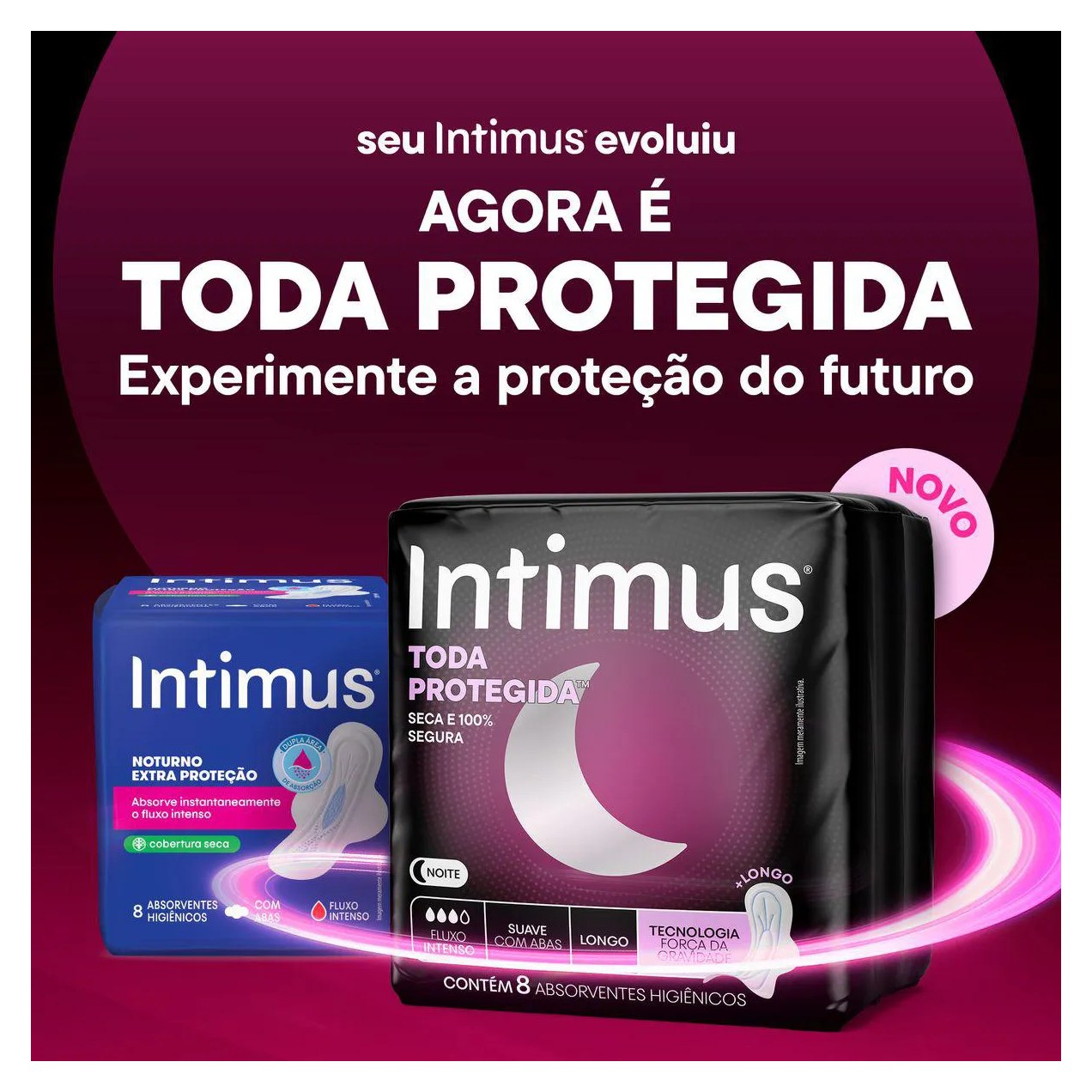 Absorvente Intimus Noturno Toda Protegida Com Abas Cobertura Suave 8 unidades