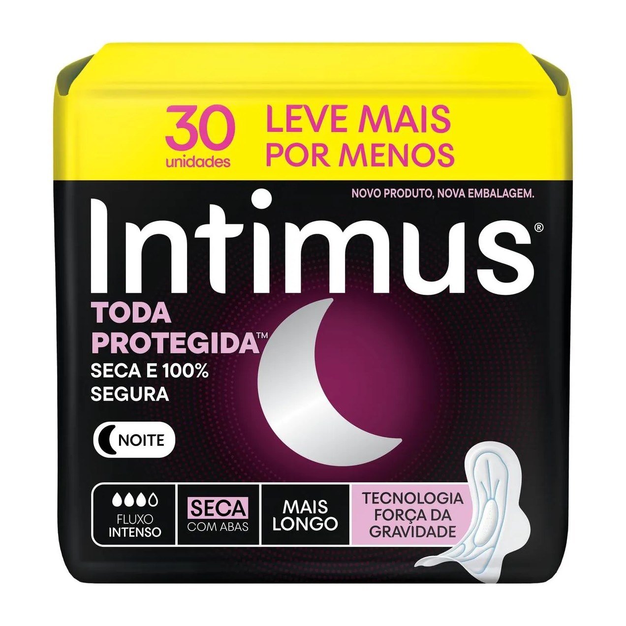 Absorvente Intimus Noturno Toda Protegida Cobertura Seca Com Abas 30 unidades