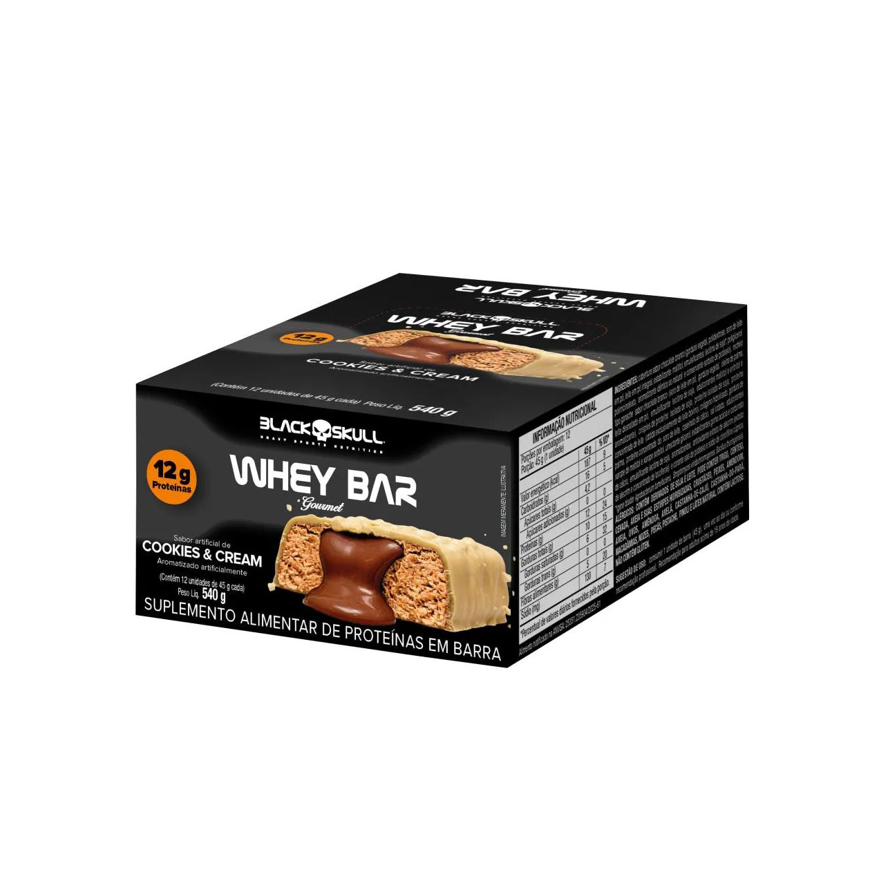 Barra de Proteína Whey Bar Gourmet Zero - Caixa 12 Unidades - Black Skull NA NA Cookies AMP