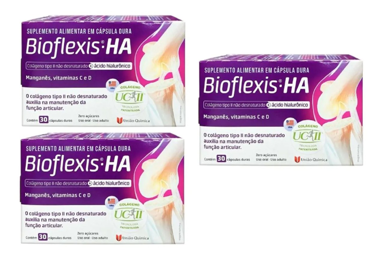 Kit 3 Bioflexis Ha Colágeno Tipo Ii C/30 Cáp
