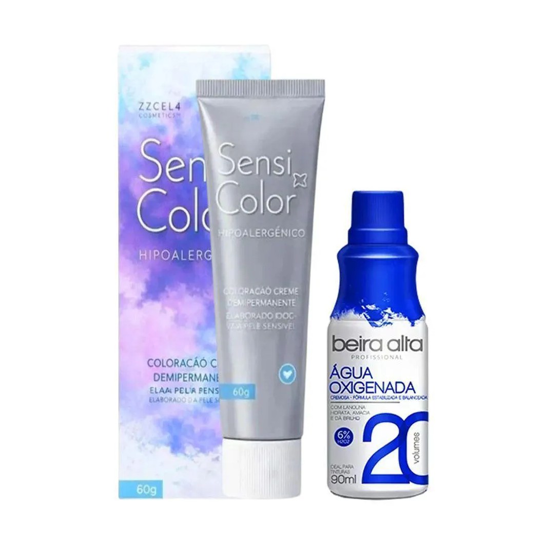 Tintura Hipoalergênica Cor 8.1 Louro Claro Acinzentado Alergoshop 60g + Água Oxigenada Beira Alta 20 Volumes 90ml