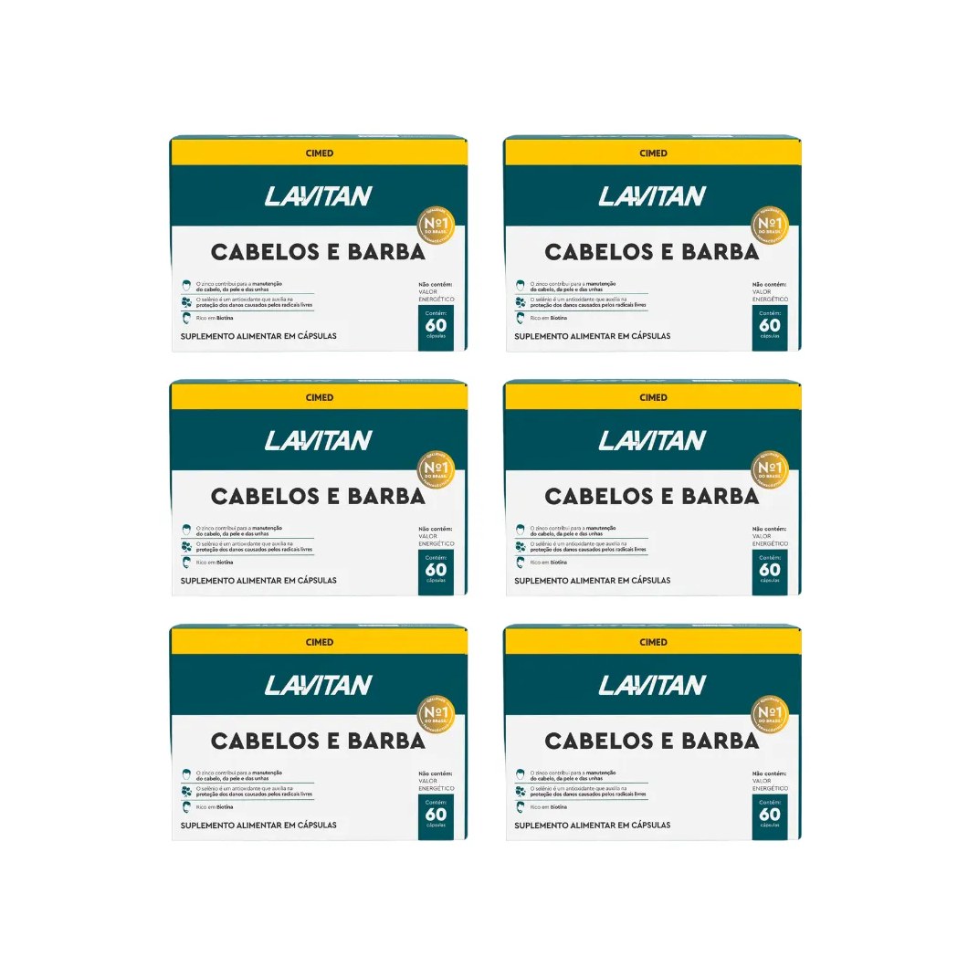 Kit 6 Suplemento Lavitan Cabelos e Barba com 60 Cáps - Cimed