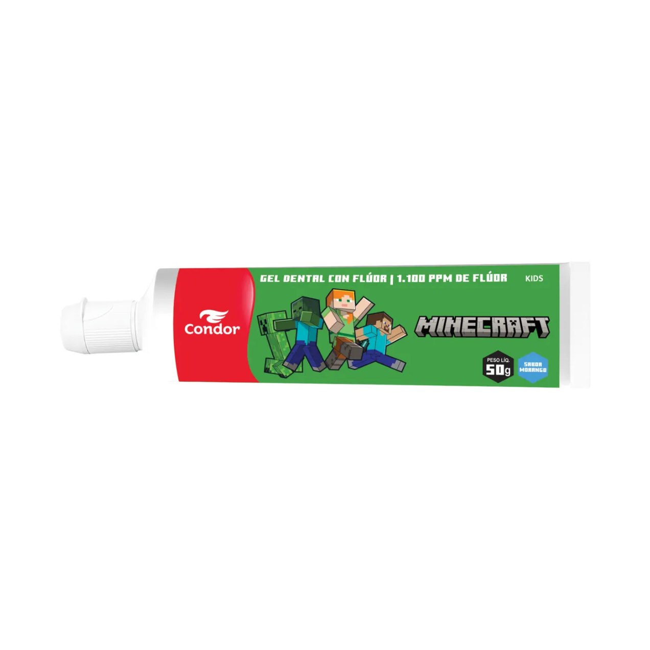 Gel Dental Infantil Condor Kids Minecraft com Flúor Sabor Morango 50g
