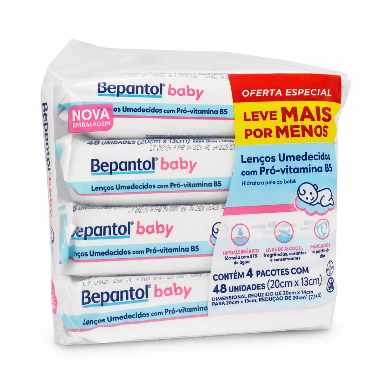 3 Kit Lenço Umedecido 48x4 Leve Mais/Por Menos Bepantol Baby