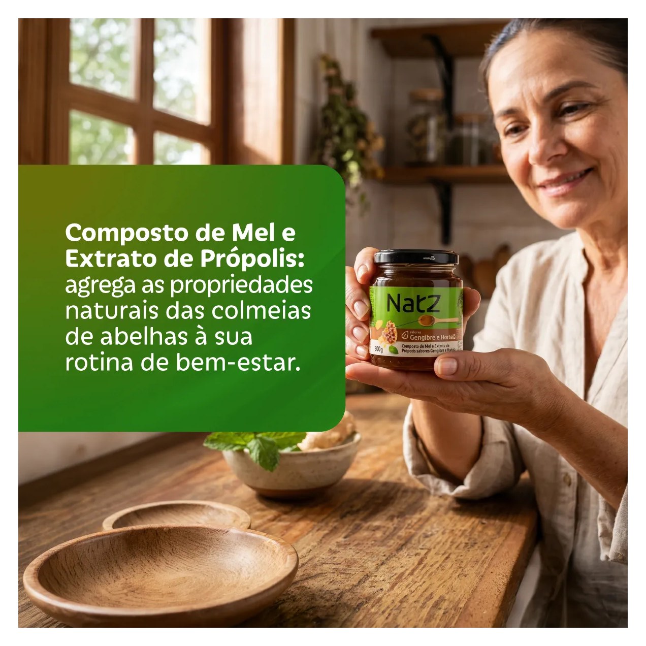 Composto de Mel e Própolis Natz Gengibre e Hortelã 300g
