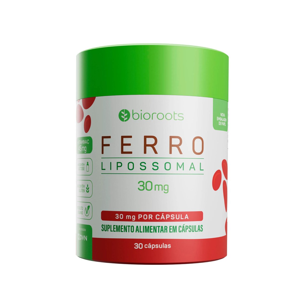 Ferro 30mg com 30 cápsulas - Bioroots