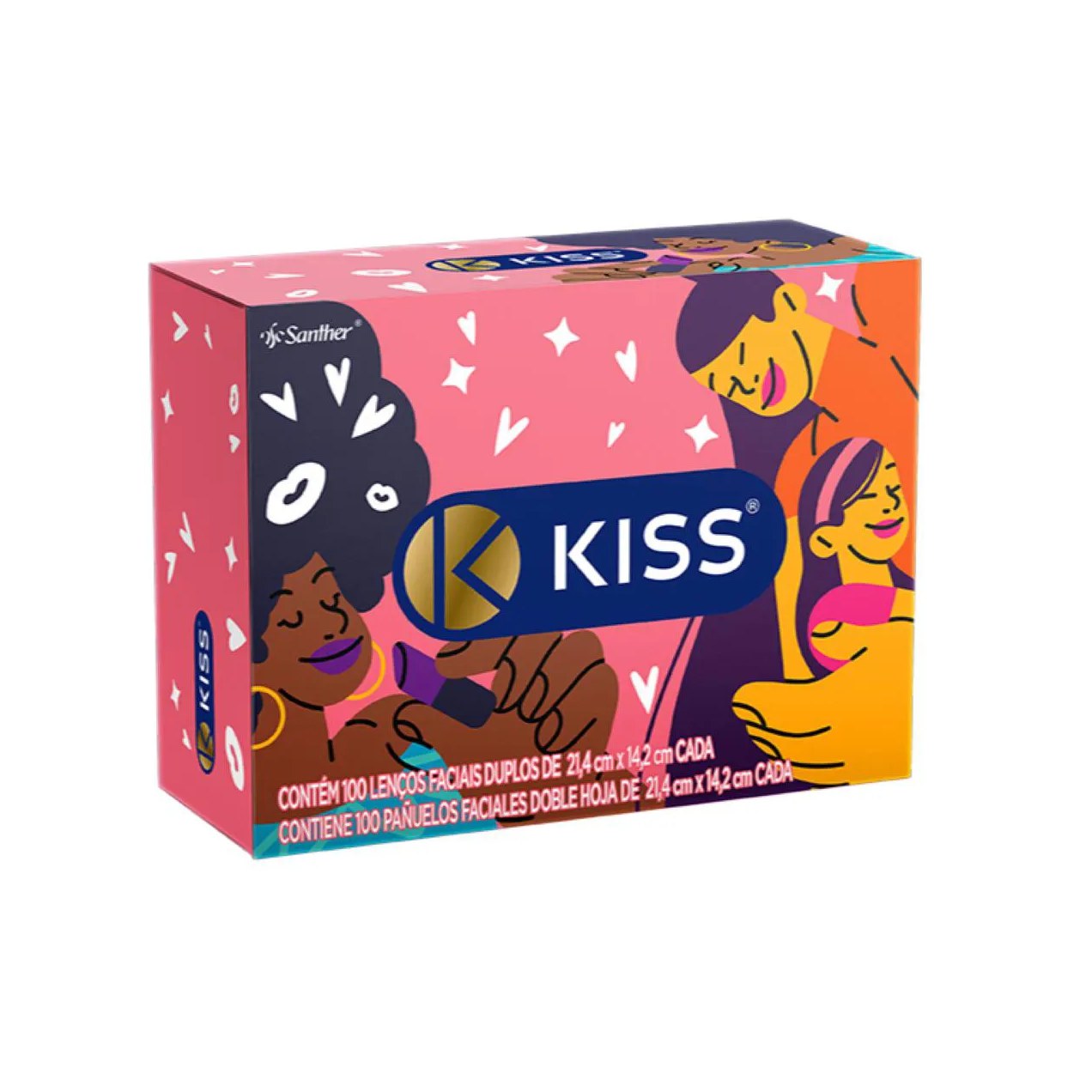 Lenço de Papel Facial Kiss Folha Dupla com 100 Unidades