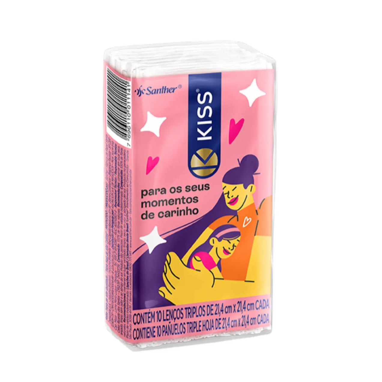 Lenço de Papel Kiss Folha Tripla com 10 Unidades