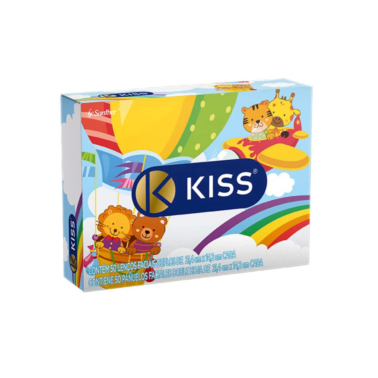 Lenço de Papel Facial Kiss Folha Dupla com 50 Unidades
