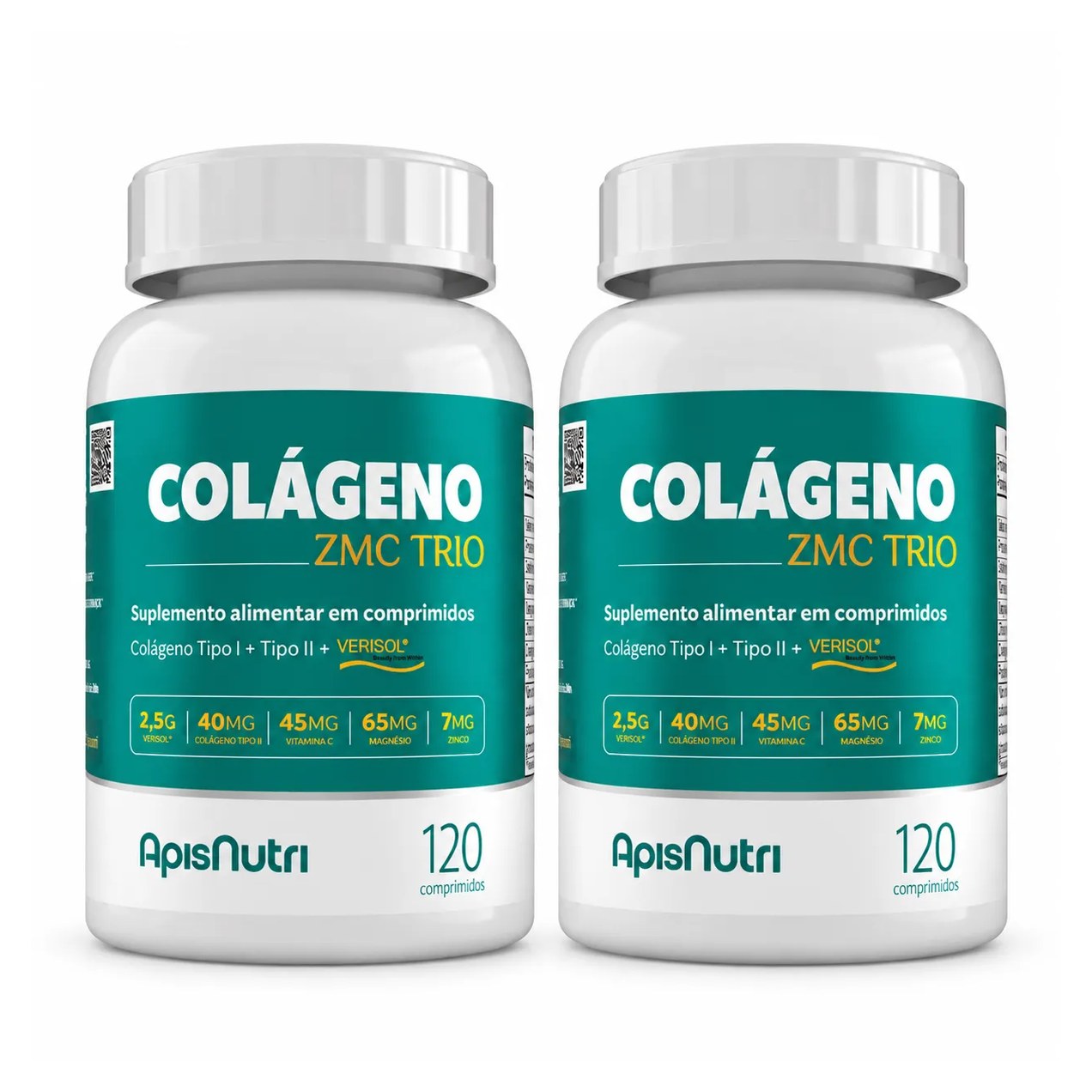 Kit 2 Colágeno Zmc Trio Apisnutri 120 Comprimidos