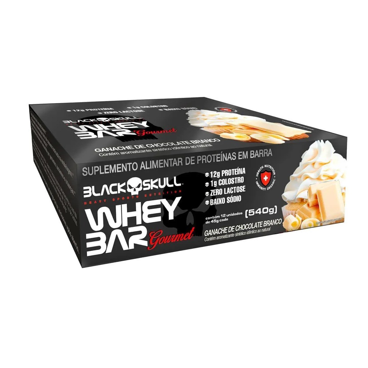 WHEY BAR GOURMET – 12 UNIDADES 45G CHOCOLATE BRANCO – BLACK SKULL