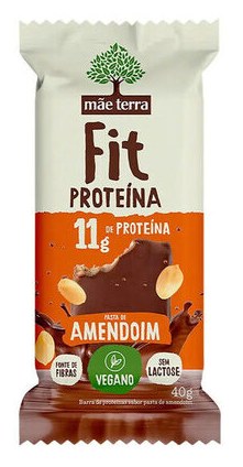 Barra De Proteína Vegana Pasta De Amendoim Zero Lactose Mãe Terra Fit Pacote 40g