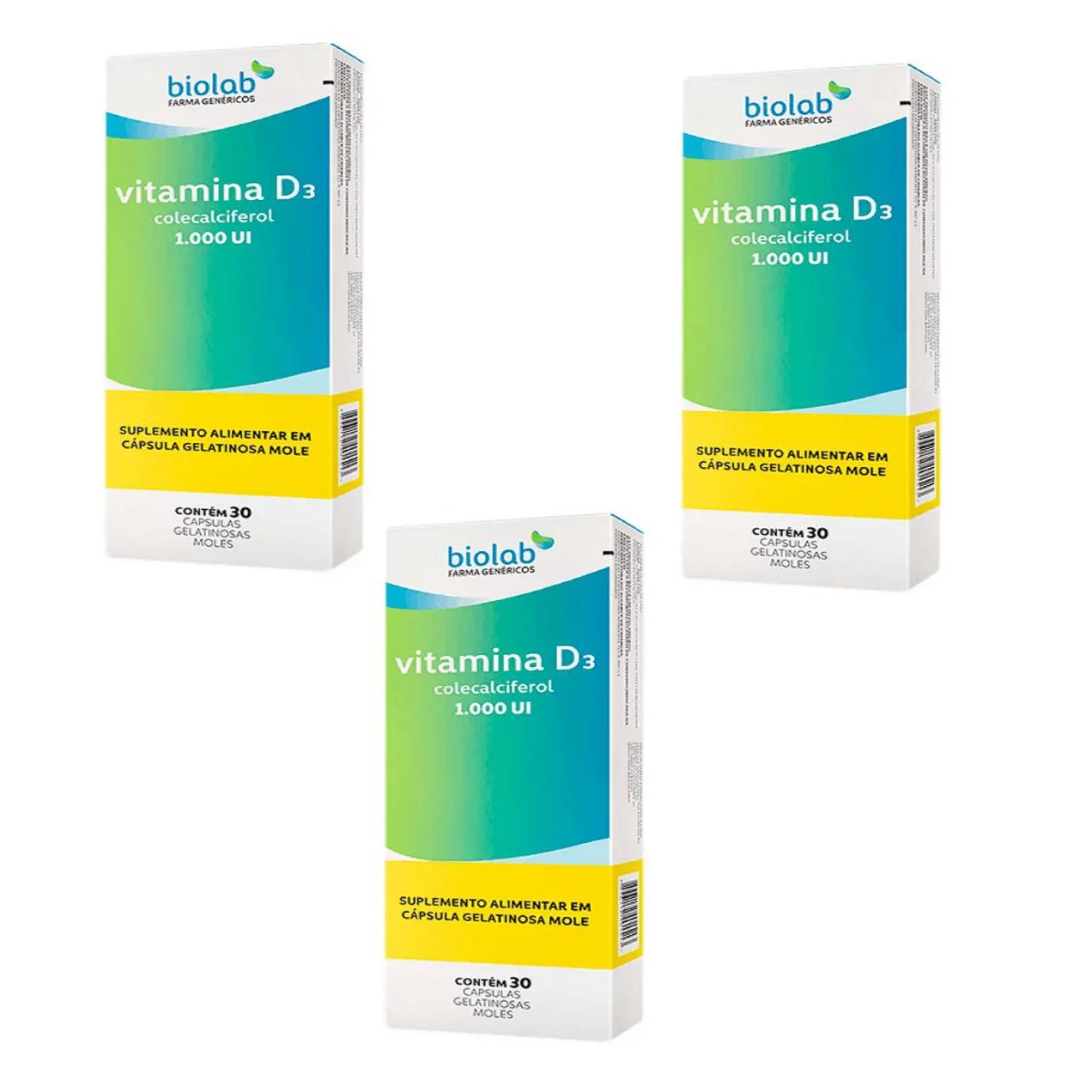Kit 03 Vitamina D3 1.000ui Colecalciferol 30 Cáps – Biolab