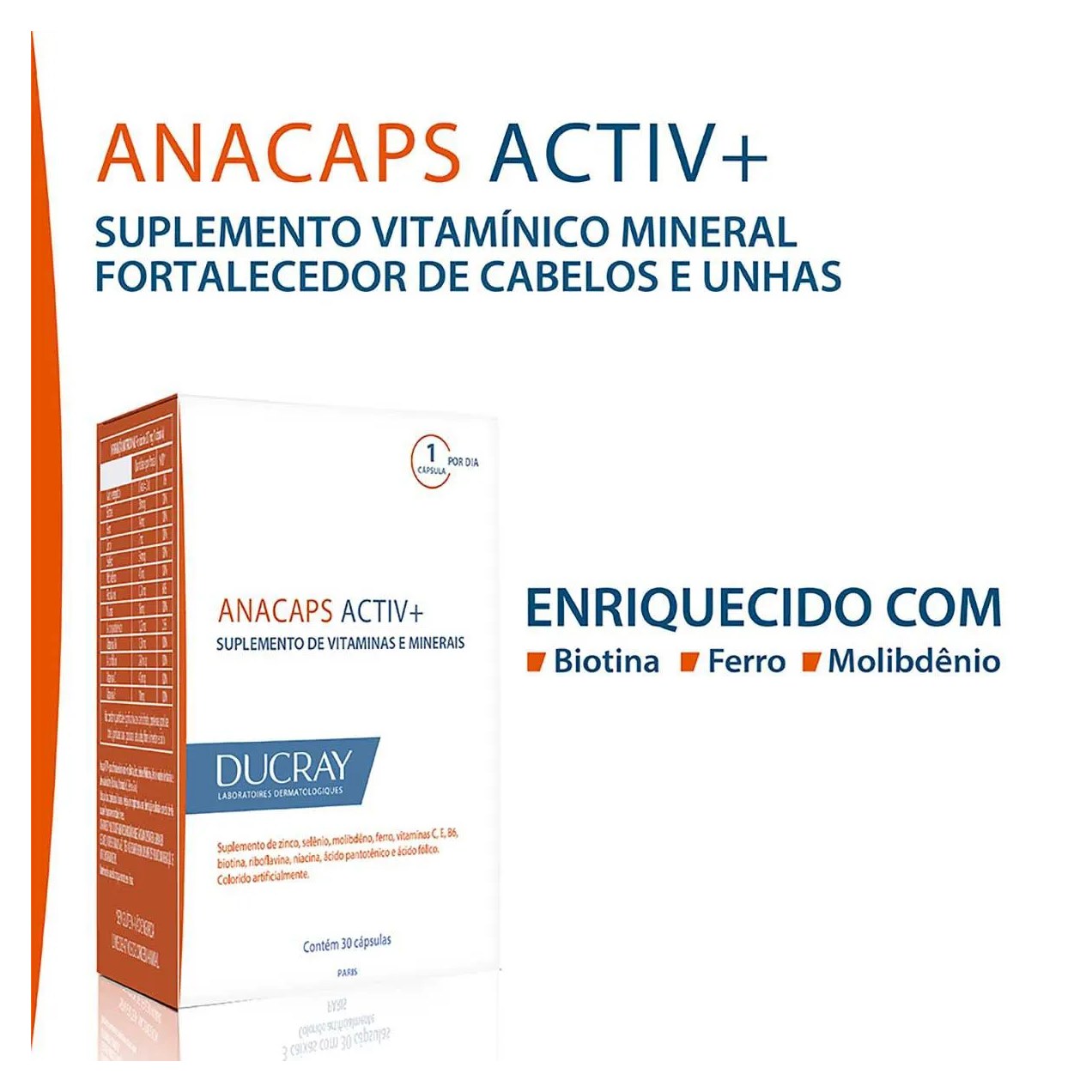 Polivitamínico Anacaps Activ+ Cabelos e Unhas 30 cápsulas