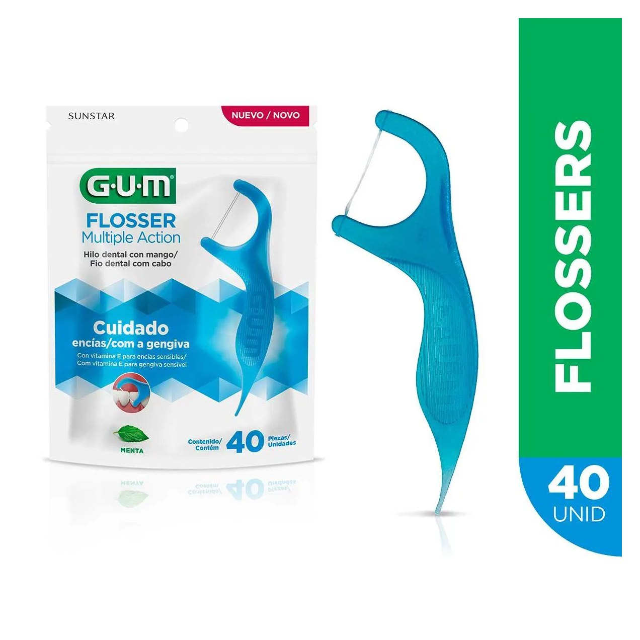 Fio Dental com Cabo G.U.M Flosser Multiple Action com 40 unidades