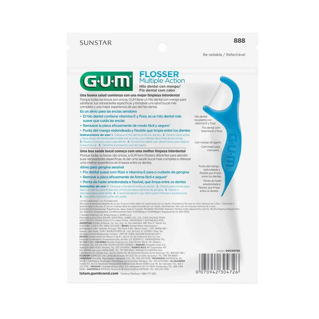 Fio Dental com Cabo G.U.M Flosser Multiple Action com 40 unidades