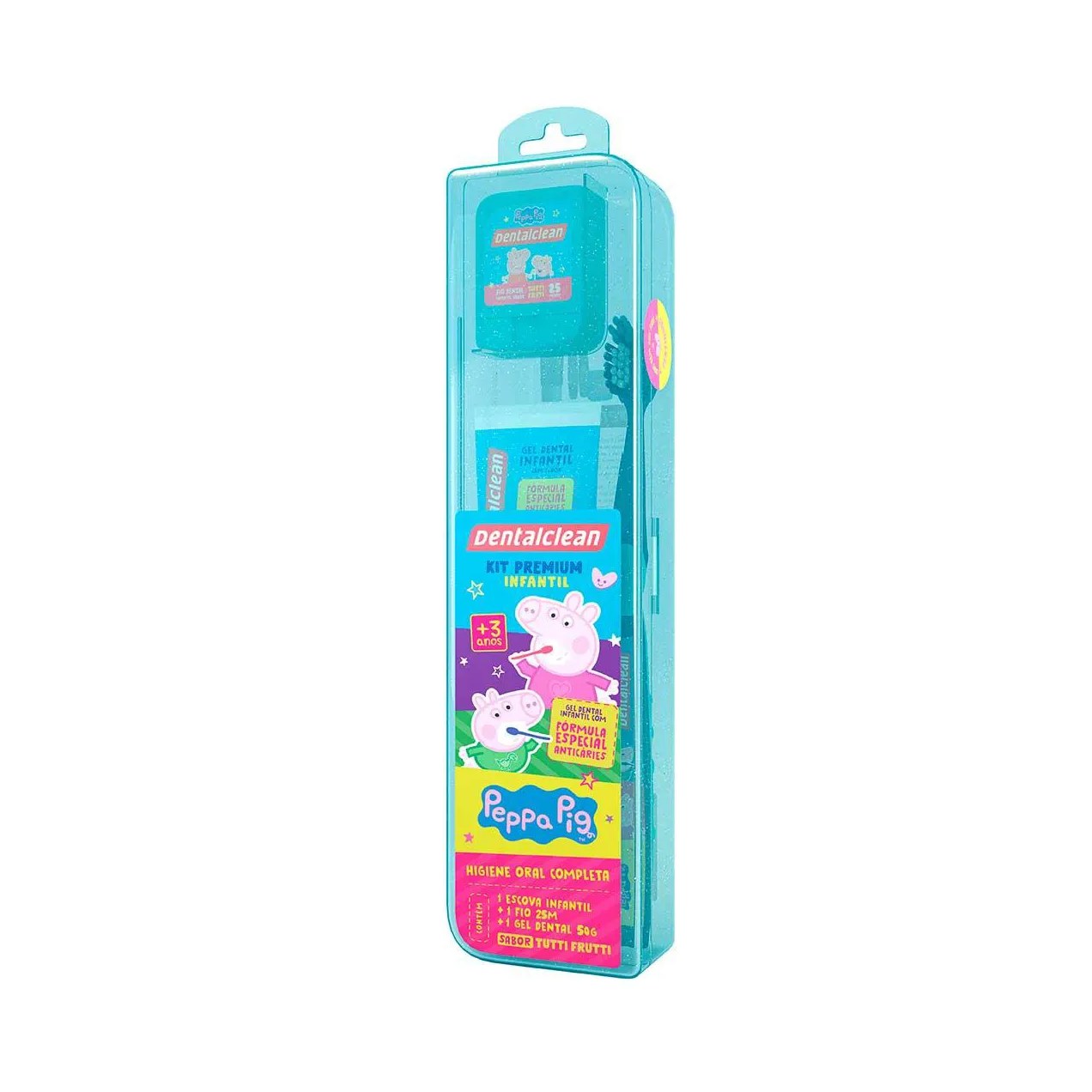 Kit Dentalclean Peppa Pig com 1 Escova de Dente + 1 Gel Dental + 1 Fio Dental