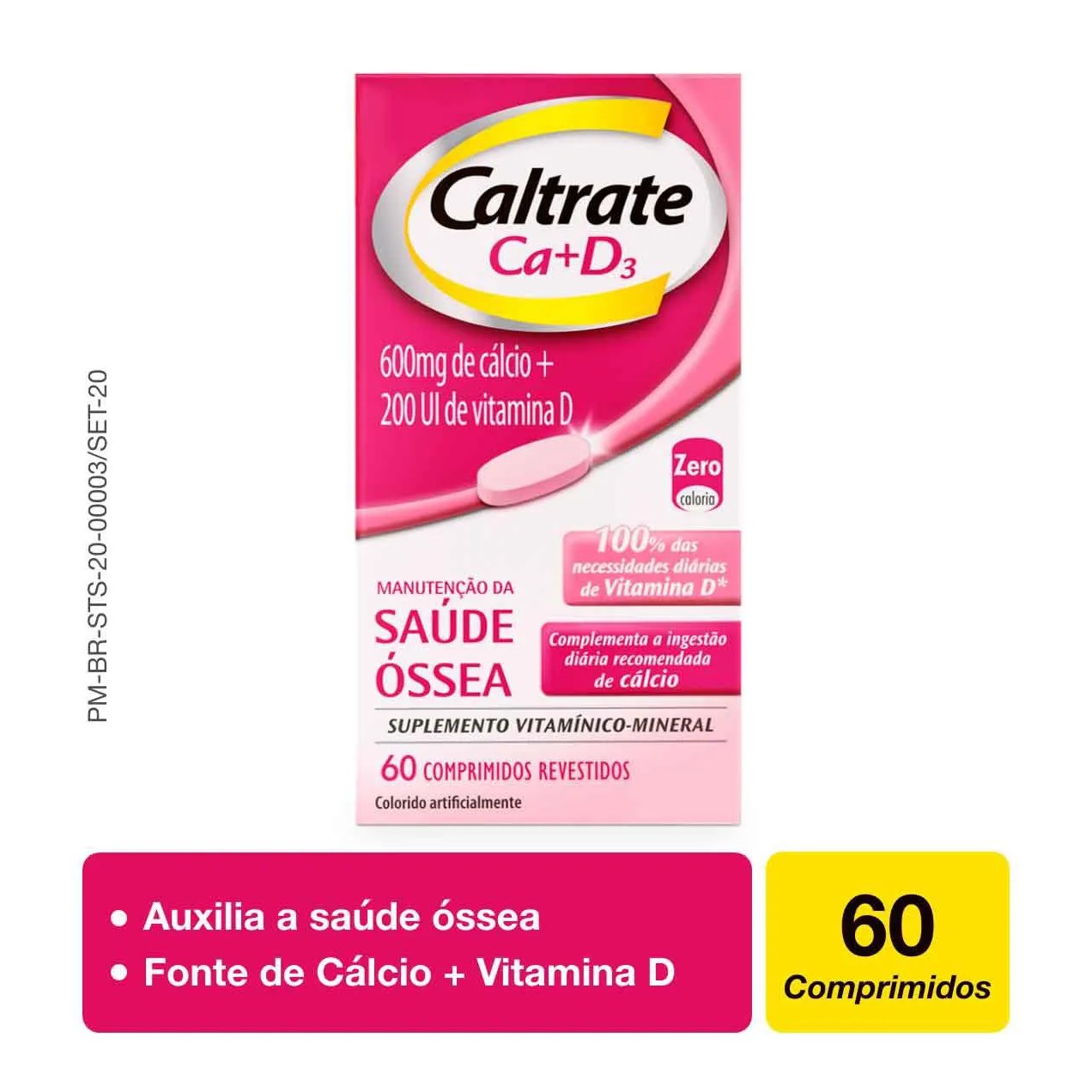 Cálcio 600mg + Vitamina D 200UI Caltrate Ca+D3 60 comprimidos