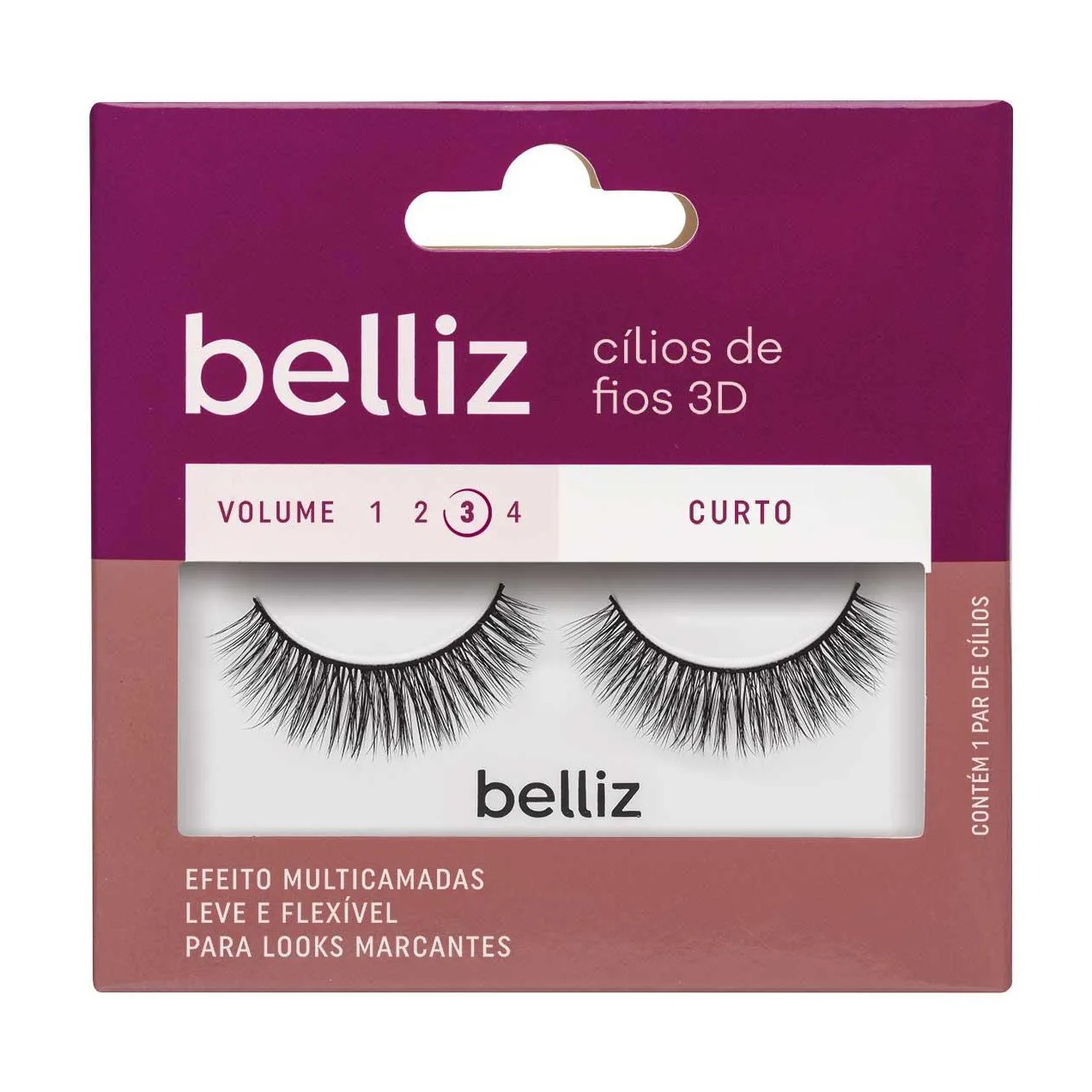 Cílios Postiços Belliz 3D Curto 201 com 1 par