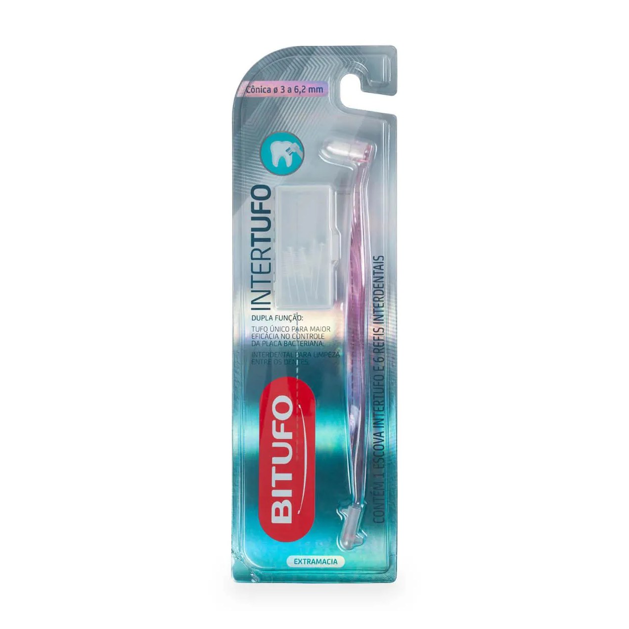 Escova de Dente Bitufo Intertufo Cônica com 1 unidade + 6 refis interdentais