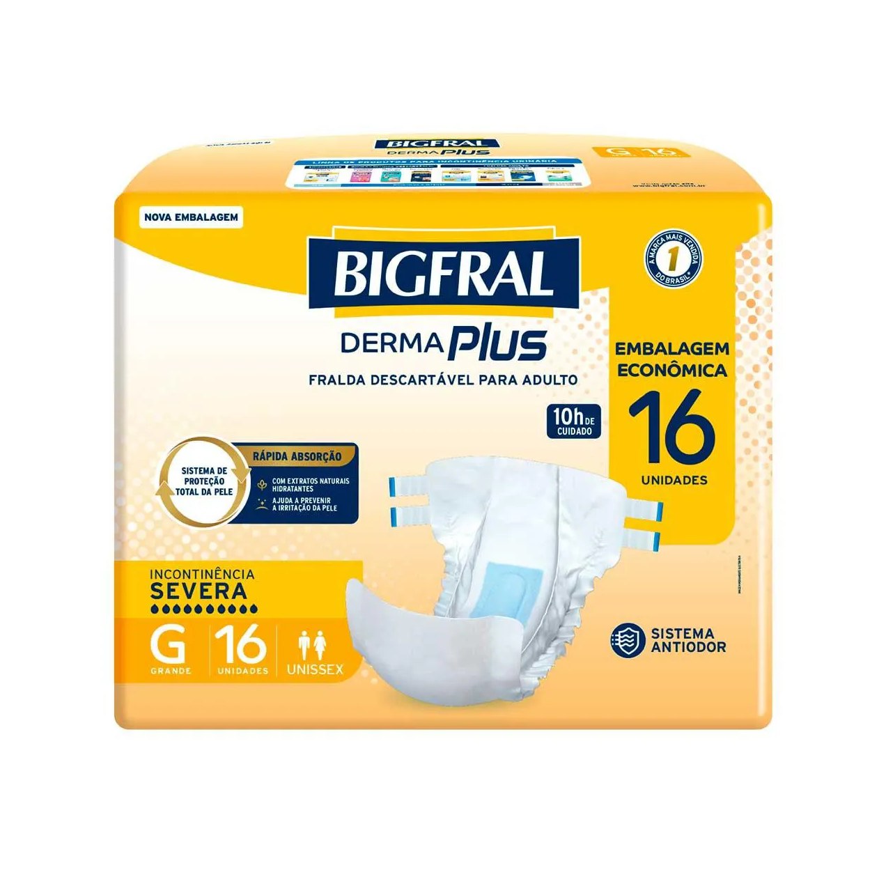 Fralda Geriátrica Unissex Bigfral Derma Plus G Absorção Intensa 16 unidades