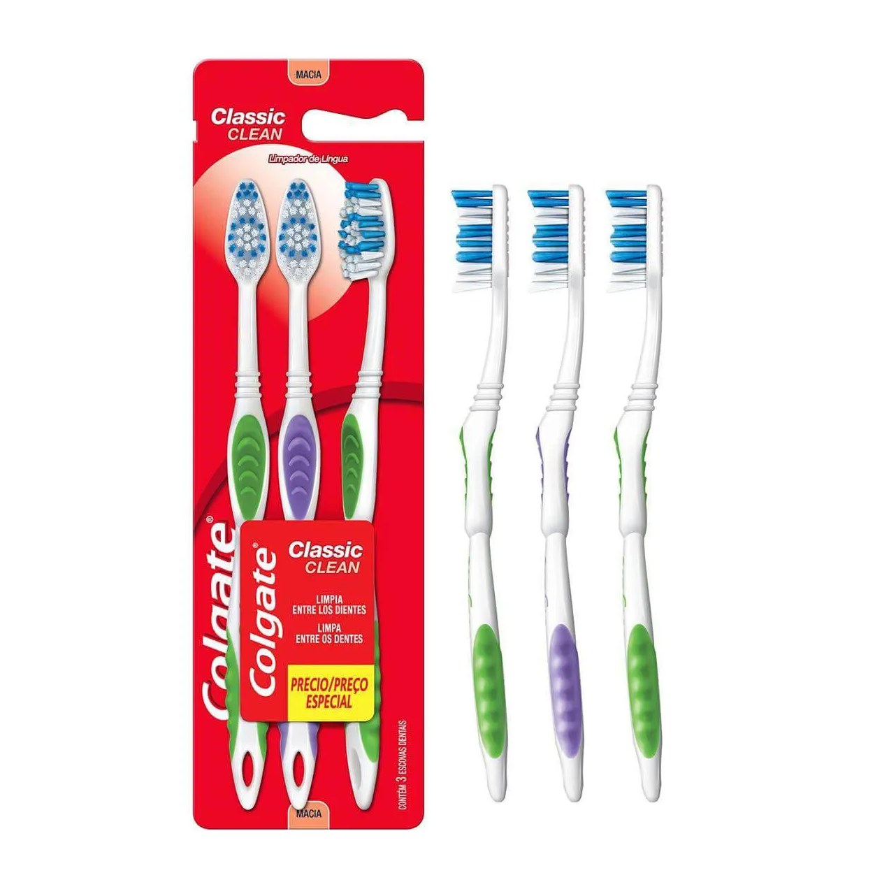 Escova de Dente Colgate Classic Clean 3 unidades