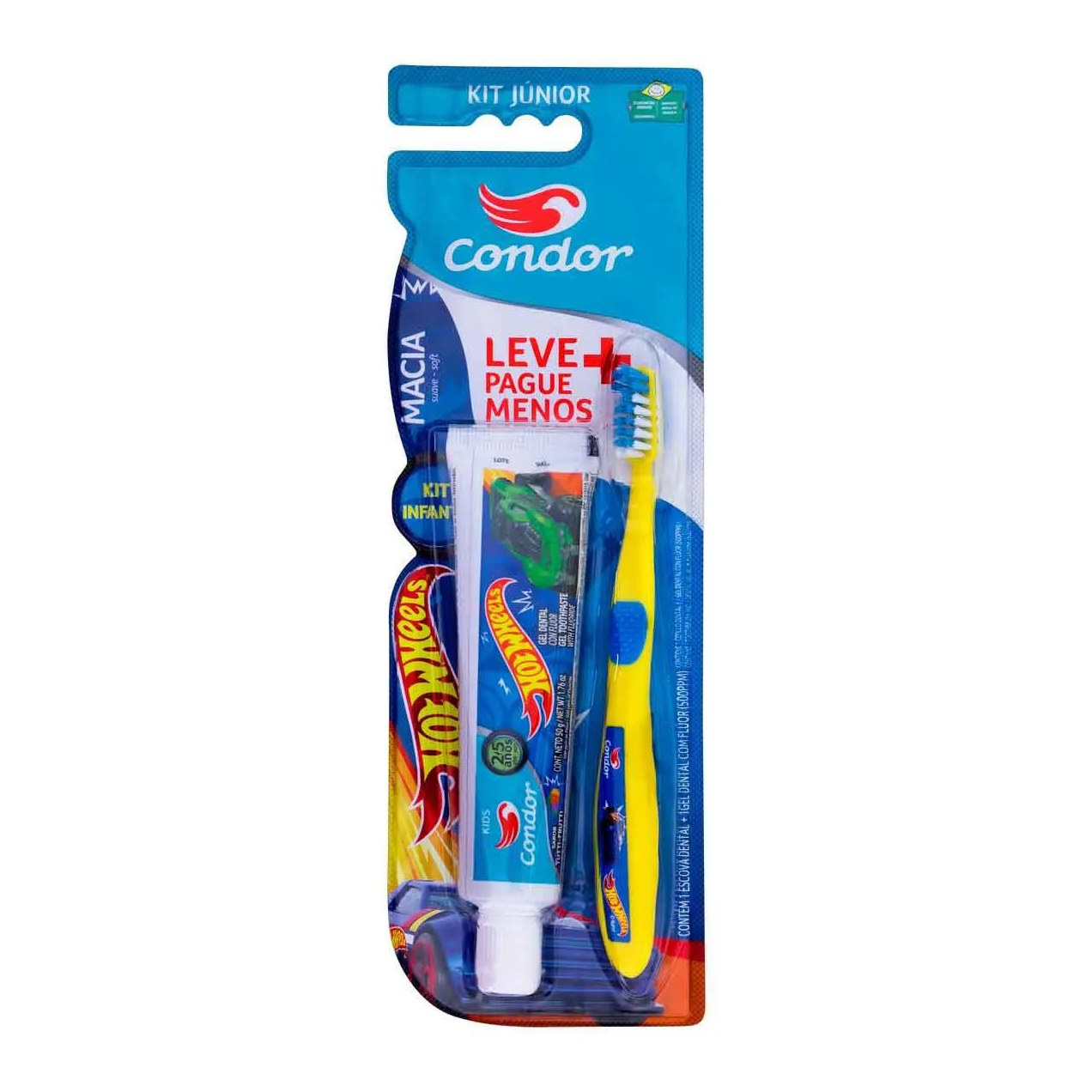 Kit Condor Júnior Escova de Dente + Pasta de Dente Hot Wheels com 50g