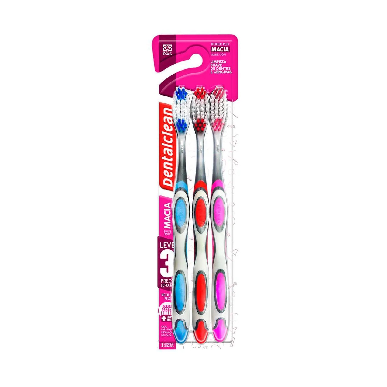 Kit Escova de Dente Dentalclean Metallic Plus 3 unidades