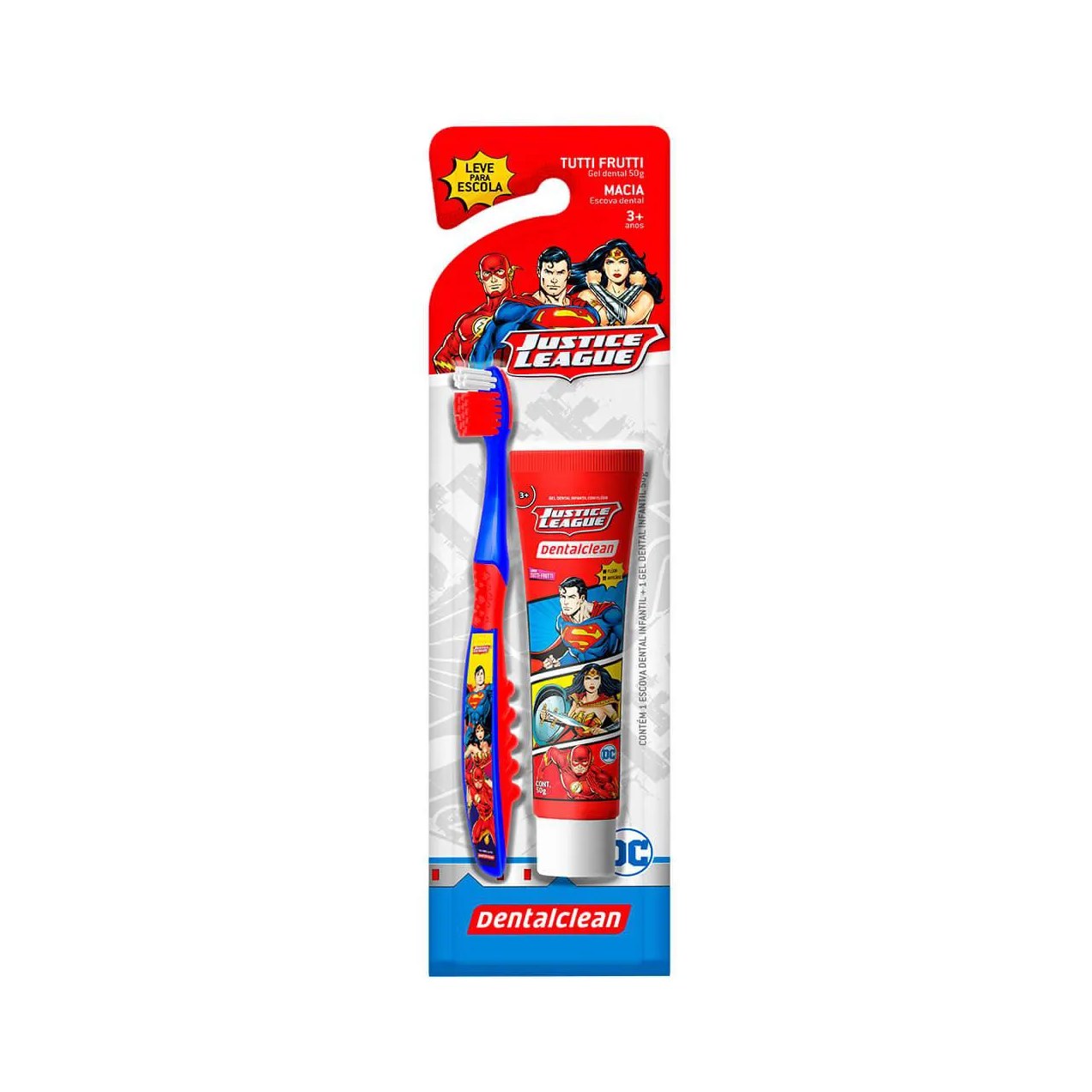 Kit Dentalclean Liga da Justiça com 1 Escova de Dente + Gel Dental com 50g