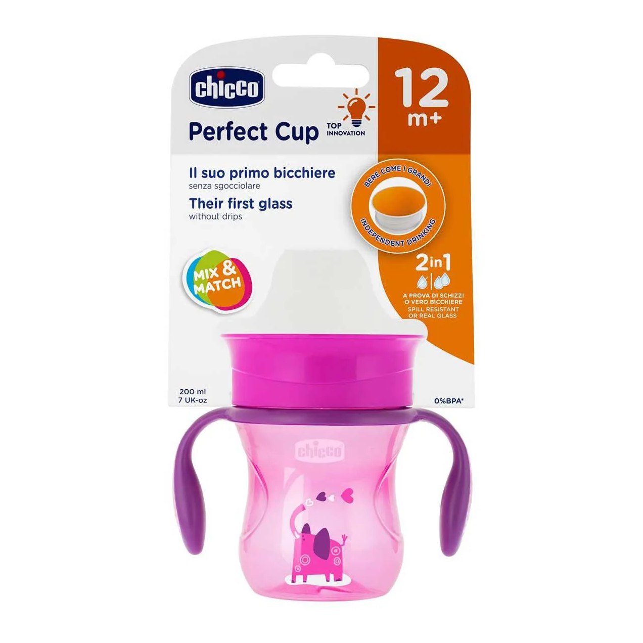 Copo Chicco Perfect Cup 12M+ Rosa 200ml - 1 unidade