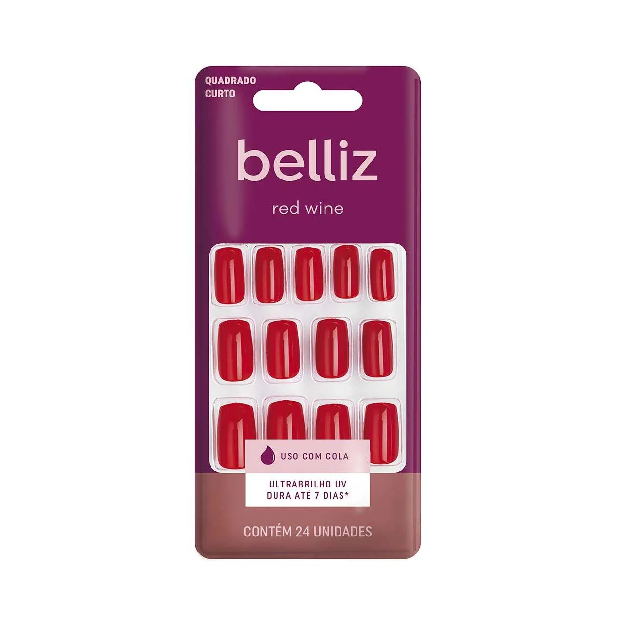 Unhas Postiças Belliz Red Wine 24 Unidades