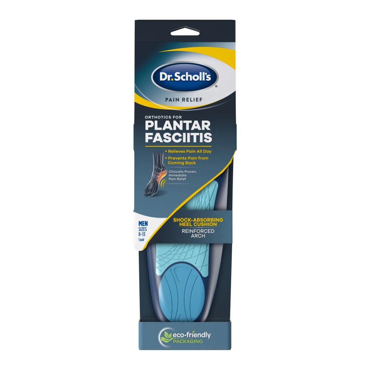 Palmilha de Gel Dr. Scholls Pain Relief Fascite Plantar Azul Transparente 1 par